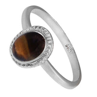 Load image into Gallery viewer, Silberring Tigerauge 8 mm braun oval Zopf Rand 925er Sterling Silber Stein Ringe Schmuck
