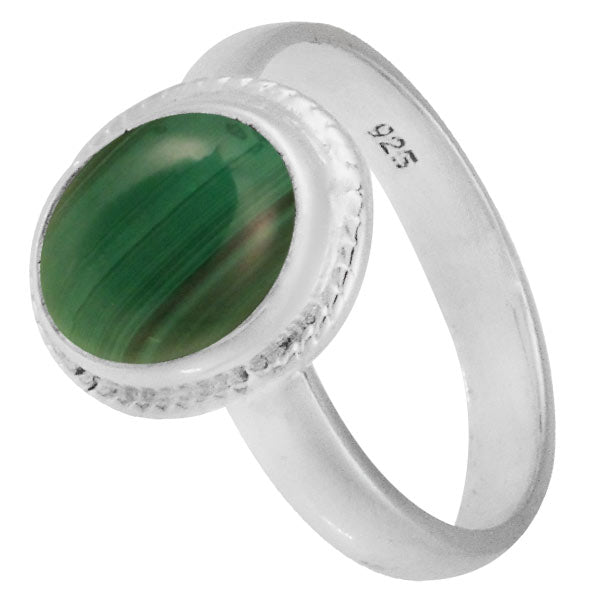 Silberring Malachit 10 mm grün oval Zopf Rand 925er Sterling Silber Stein Ringe Schmuck