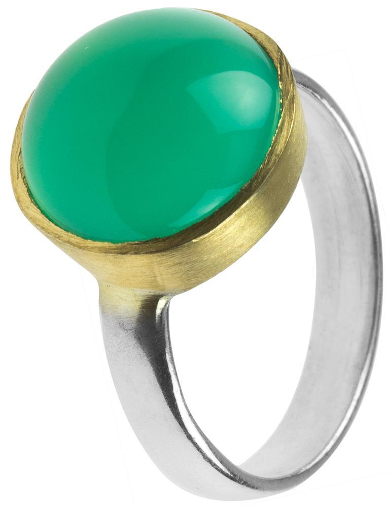 Silberring vergoldet grün Onyx rund gewölbt Stein 925er Sterling Silber gold Ringe Ring