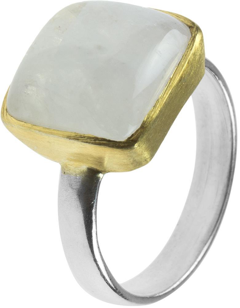 Silberring vergoldet weiß Mondstein eckig gewölbt Stein 925er Sterling Silber gold Ringe Ring