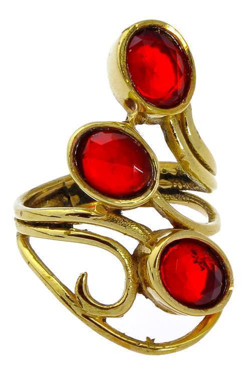Messing Ringe breit Granat rot Spirale verschnörkelt golden nickelfrei antik Stein Tribal Steinringe