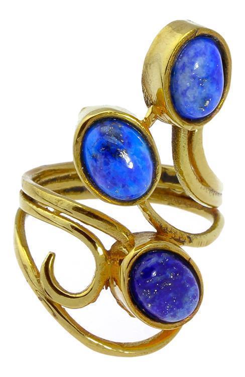 Messing Ringe breit Lapis blau Spirale verschnörkelt golden nickelfrei antik Stein Tribal Steinringe