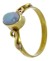 Load image into Gallery viewer, Messing Ringe S-Form Spiralen Mondstein oval antik golden dünn nickelfrei Tribal Stein Schmuck
