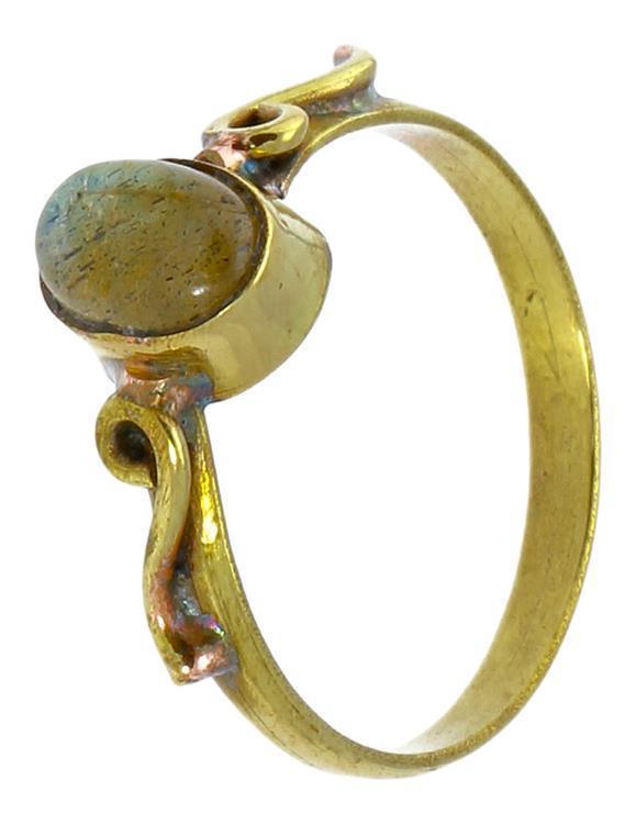 Messing Ringe S-Form Spiralen Labradorit oval antik golden dünn nickelfrei Tribal Stein Schmuck