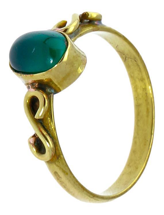 Messing Ringe S-Form Spiralen Onyx grün oval antik golden dünn nickelfrei Tribal Stein Schmuck
