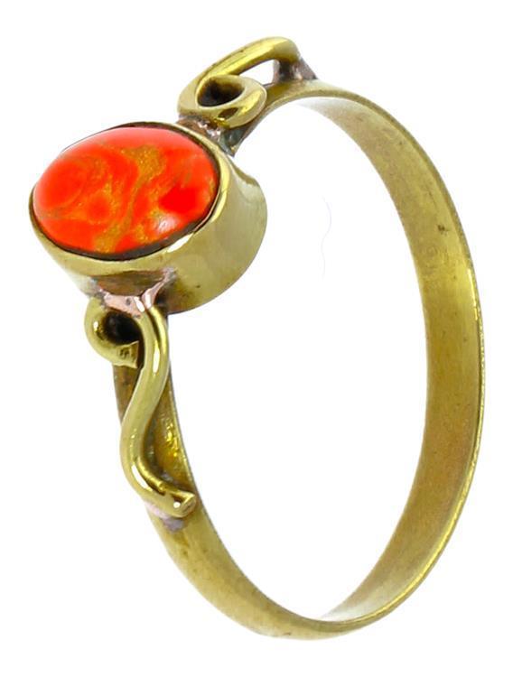 Messing Ringe S-Form Spiralen Howlith rot orange oval antik gold dünn nickelfrei Tribal Stein