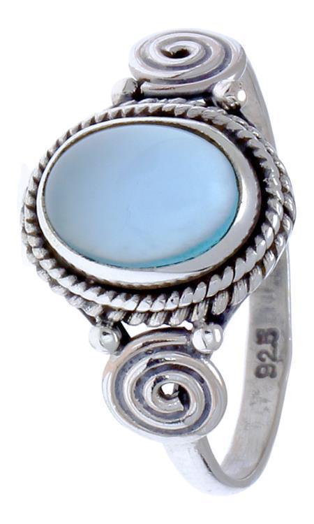 Silber Ring Chalzedon Seile Spiralen Kreise oval blau