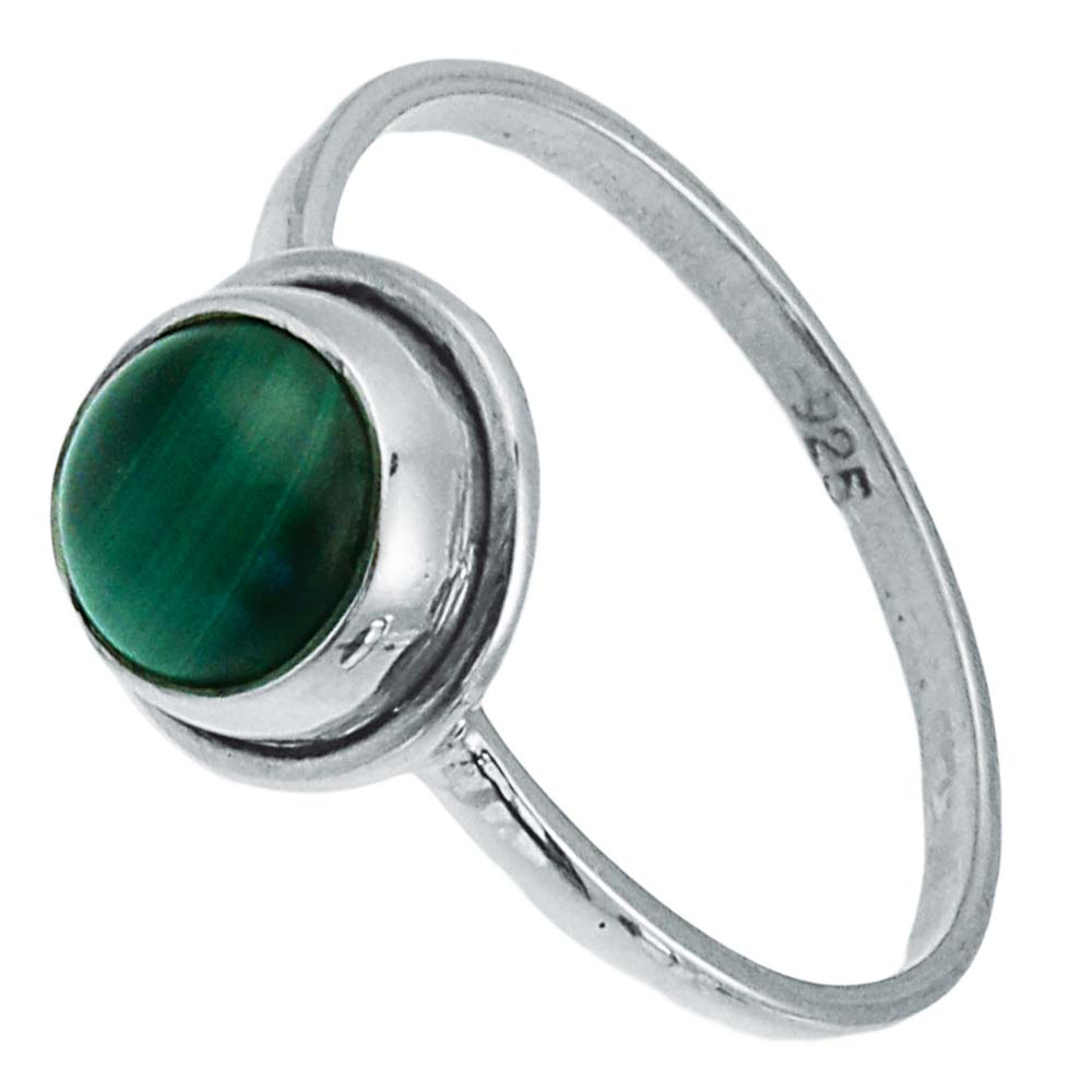 Silberring Malachit 6 mm grün rund Rand 925er Sterling Silber Stein Ringe Schmuck