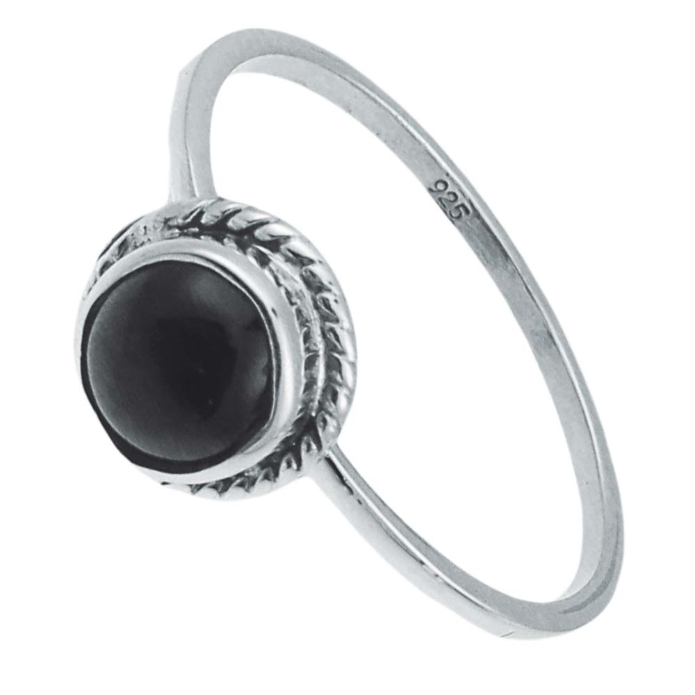Silberring Onyx schwarz 5 mm rund Zopf Rand 925er Sterling Silber Stein Ringe Schmuck