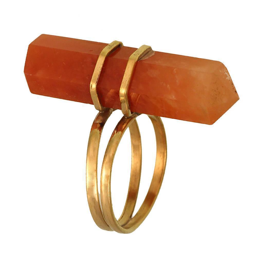 Messing Ring golden Edelstein Karneol orange Maserung Stiftform glatt geschliffen antik