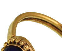 Load image into Gallery viewer, Messing Ringe Lapislazuli oval Halbkreis Kugeln Spirale antik golden nickelfrei Tribal schmal
