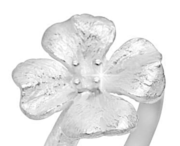 Silberring Blume vierblättrig glänzend gebürstet 925 Sterling