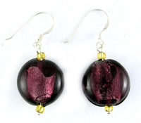 Load image into Gallery viewer, Glasohrringe, violett, rund, flach, 925er Sterlingsilber-Bügel, ca. 20 mm Ø, glänzend
