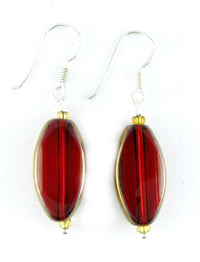 Load image into Gallery viewer, Glasohrringe, rot, oval, flach, 925er Sterlingsilber-Bügel, ca. 20 mm Ø, glänzend
