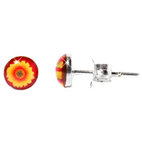 Load image into Gallery viewer, Silberohrstecker dreifarbige Blume Rot Gelb Ohrstecker Glas Sterling Silber Damen Ohrringe Schmuck
