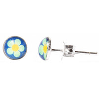 Load image into Gallery viewer, Silberohrstecker Gelb Grün Blau Blume Ohrstecker Glas Sterling Silber Damen Ohrringe Schmuck
