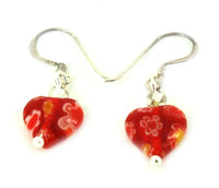 Load image into Gallery viewer, Muranoglas Glas Ohrringe Herz rot bunt Muster Blumen 925er Silber
