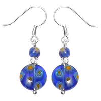 Cargar imagen en el visor de la galería, Muranoglas Ohrringe 18 mm Perle Scheibe blau bunt Blumen 925er Sterling Silber Glas
