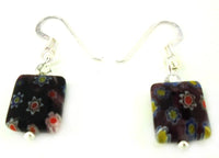 Load image into Gallery viewer, Muranoglas Glas Ohrringe Rechteck lila bunt Muster Blumen 925er Silber
