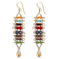 Load image into Gallery viewer, Brass Glaskristall Ohrringe gold bunt gelb Tropfen lang Ohrhänger Ethno Designer
