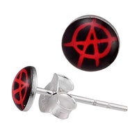 Load image into Gallery viewer, Silberohrstecker Anarchie rot schwarz Ohrstecker Glas 925 Sterling Silber Unisex Ohrringe Schmuck
