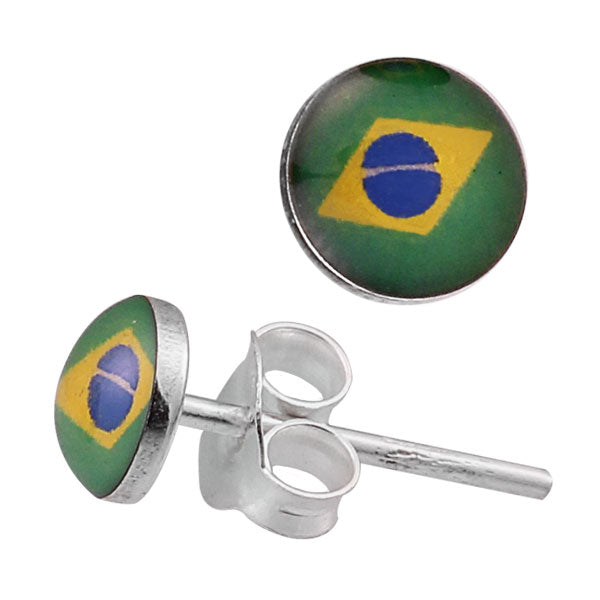 Silberohrstecker Flagge Brasilien Ohrstecker Glas Sterling Silber Unisex Ohrringe Schmuck