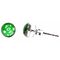 Cargar imagen en el visor de la galería, Silberohrstecker Grün Love Schrift Ohrstecker Glas Sterling Silber Damen Ohrringe Schmuck
