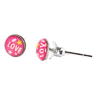Load image into Gallery viewer, Silberohrstecker Love Schrift Pink Ohrstecker Glas Sterling Silber Damen Ohrringe Schmuck
