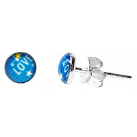 Load image into Gallery viewer, Silberohrstecker Love Schrift Blau Ohrstecker Glas Sterling Silber Damen Ohrringe Schmuck
