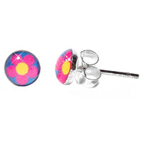 Load image into Gallery viewer, Silberohrstecker Blume Gelb Pink Blau Ohrstecker Glas Sterling Silber Damen Ohrringe Schmuck
