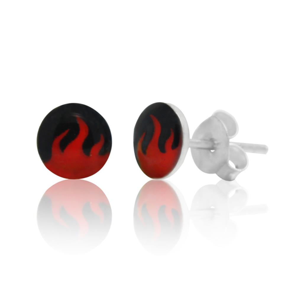 Silberohrstecker Flammen rot schwarz Ohrstecker Glas Sterling Silber Unisex Ohrringe Schmuck