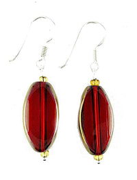 Load image into Gallery viewer, Glasohrringe, rot, oval, flach, 925er Sterlingsilber-Bügel, ca. 20 mm Ø, glänzend
