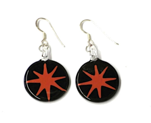 Stern rot Glasohrringe schwarz handbemalt 925er Sterling Silber Glas Ohrringe