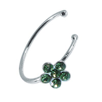 Load image into Gallery viewer, Nostril Piercing Nasenring 925 Sterling Silber Kristall Blume grün Glitzer Kugelenden
