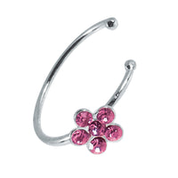 Load image into Gallery viewer, Nostril Piercing Nasenring 925 Sterling Silber Kristall Blume rosa Glitzer Kugelenden
