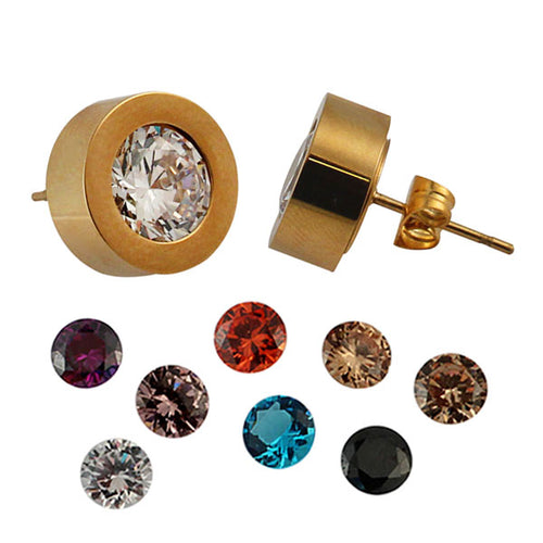 Glitzer Glas Kristall Ohrstecker gold weiß Edelstahl rund 12 mm Damen Wechsel Schmuck Glaskristall