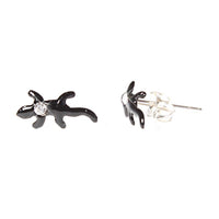 Cargar imagen en el visor de la galería, Ohrstecker schwarz Harz Gecko Zirkonia Glitzerstein 925er Sterling Silber Silberohrstecker
