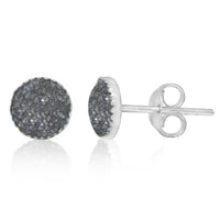 Load image into Gallery viewer, A pair of Ohrstecker Glitzer silber Resin 925er Sterling Silber Ohrringe für Damen Schmuck, featuring a sparkling dark grey surface, displayed from the front and side.

