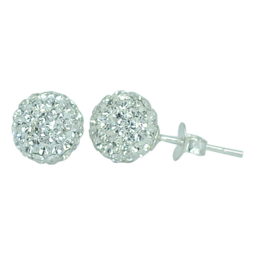 Glitzerkugel weiß 10 mm Kristall Ohrstecker Ohrringe 925er Silber Damen Glitzer Schmuck