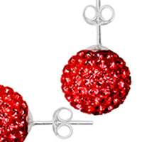 Load image into Gallery viewer, Glitzerkugel light siam rot 8 mm Kristall Ohrstecker Ohrringe 925er Silber Damen Glitzer Schmuck
