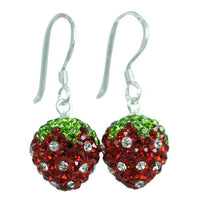 Load image into Gallery viewer, Glitzerkugel, Damenohrringe mit Kristallerdbeere, ca. 11mm Ø, Bügel aus 925er Sterlingsilber
