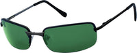 Load image into Gallery viewer, A frameless Sonnenbrille Sportbrille getönt verspiegelt 400UV for men with rectangular green lenses and thin black arms, displayed on a white background.
