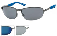 Load image into Gallery viewer, The Sonnenbrille sportlich unten frameless schmal 400UV Herren Bügel farbig features oval dark lenses, blue plastic temple tips, blue reflective tints, and 400UV protection—perfect for stylish sport or leisure wear.

