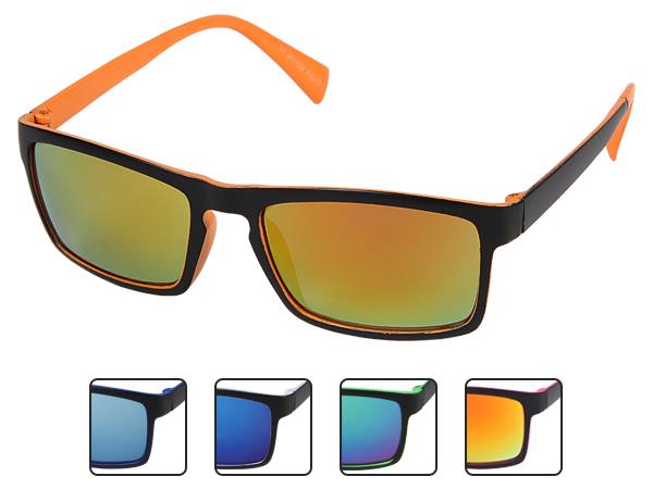Sonnenbrille schmal kantig verspiegelt 400 UV zweifarbig pink grün weiß orange blau