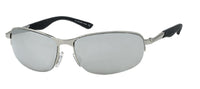 Load image into Gallery viewer, Sonnenbrille sportlich unten frameless schmal 400UV Herren: Silver rectangular mirrored lenses, black arms, adjustable nose pads, and 400UV-Schutz for stylish, effective eye protection.
