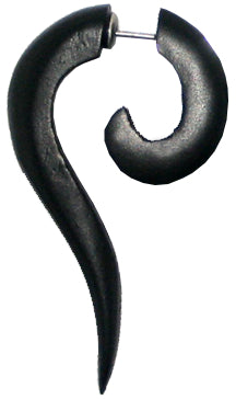 Tribal Spirale Fake Ohrring Sono Holz langgezogen Spitze schwarz Piercing Edelstahl 1 mm Ohrstecker
