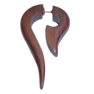 Tribal Ohrring Sono Holz Haken Beil braun Fake Piercing 4,5 x 2,7 cm Edelstahl 1 mm Ohrstecker