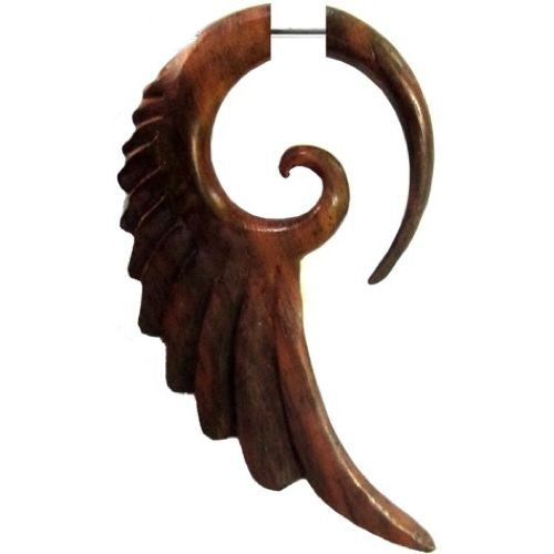 Tribal Fake Piercing Flügel Spirale Sono Holz dunkelbraun Ohrstecker Ohrring Edelstahl 1 mm