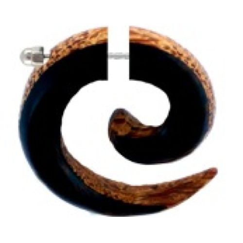 Tribal Piercing Fake Spirale Kokosholz Eisenholz braun schwarz Ohrstecker Ohrring 1 mm Edelstahl