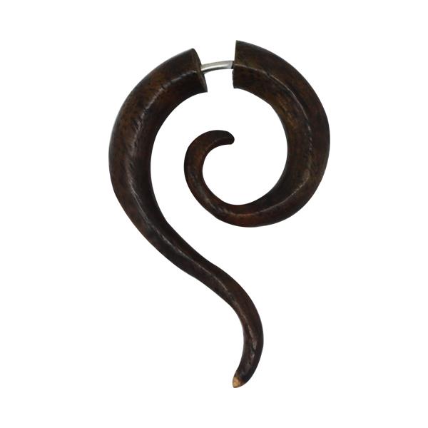 Fake Piercing Sono Holz Spirale gewunden 45 mm Plug Ohrstecker braun gemasert